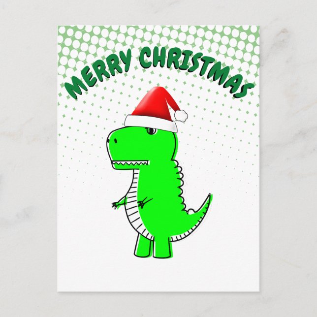 Cartoon T Rex Cute Dino Santas Christmas Hat Holiday Postcard (Front)