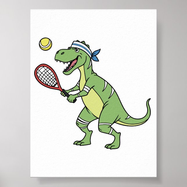  Cartoon T-Rex Playing Tennis Wall Art Decor (Front)