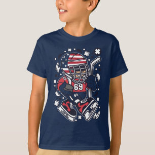 Cartoon T-Shirt American Hockey Kid