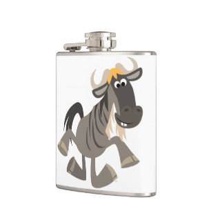 Cartoon Tap Dancing Wildebeest Hip Flask