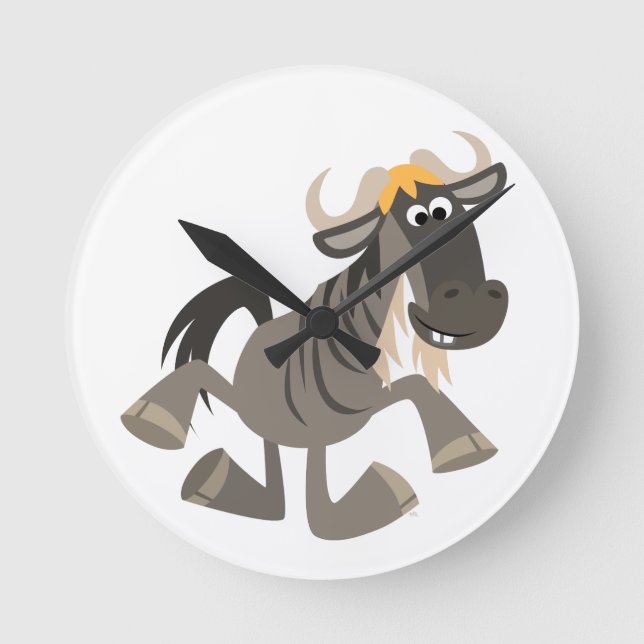 Cartoon Tap Dancing Wildebeest Wall Clock (Front)