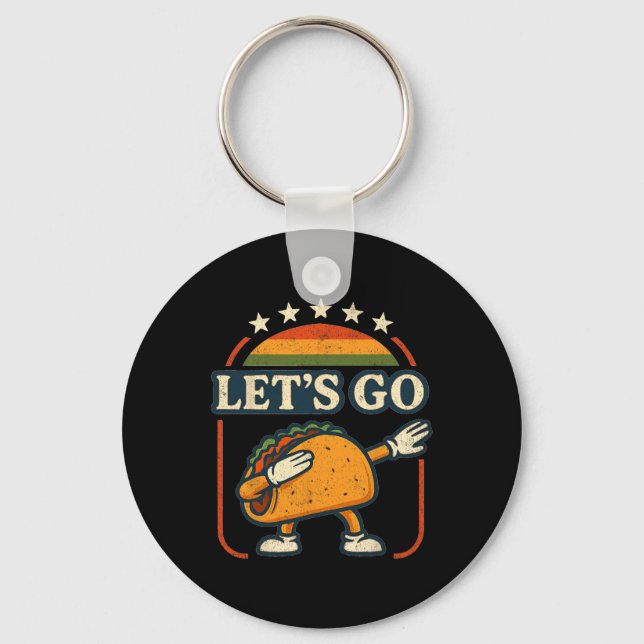 Cartoon Tariff Taco Dab Artwork Retro Sunset Style Key Ring (Front)