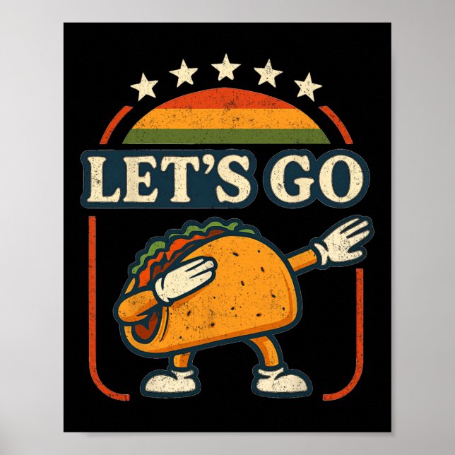 Cartoon Tariff Taco Dab Artwork Retro Sunset Style Poster (Front)