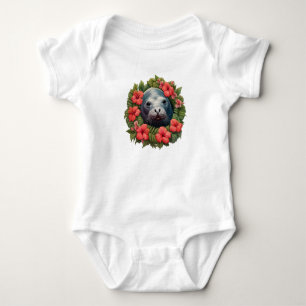 Cartoon Tattoo Art Of Hawaiian Monk Seal With Hibi Baby Bodysuit