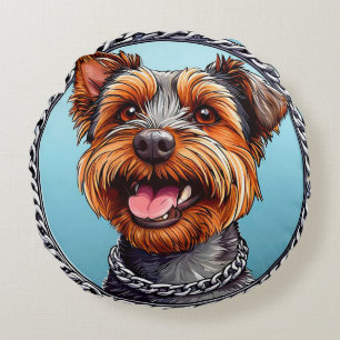Cartoon Terrier Adorable Small Dog for Home Decor Round Cushion