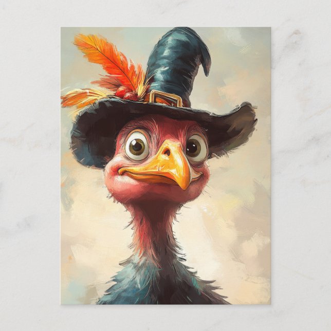 Cartoon Thanksgiving Turkey Postcard (Front)