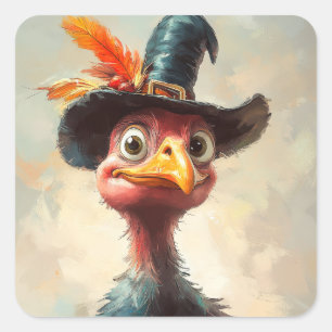 Cartoon Thanksgiving Turkey Square Sticker
