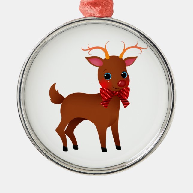 Cartoon the Red-Nosed Reindeer w/ Bow Tie Metal Ornament (Front)
