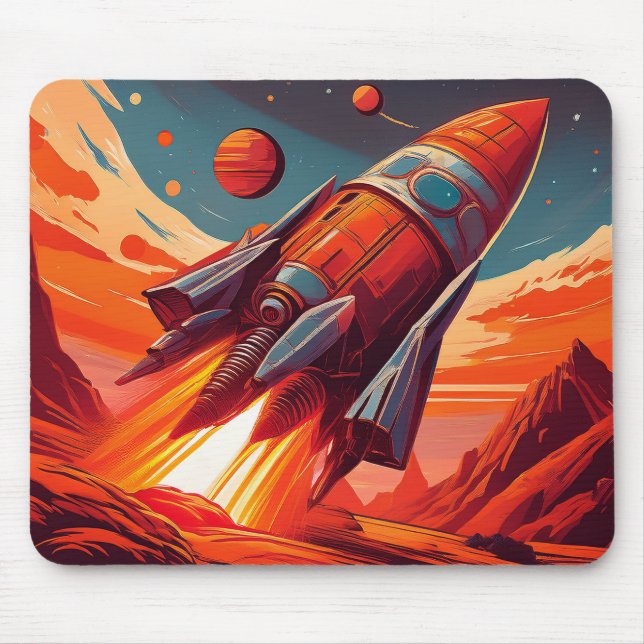 Cartoon Theme 1930's-40's Retro Rocket Ship        Mouse Pad (Front)