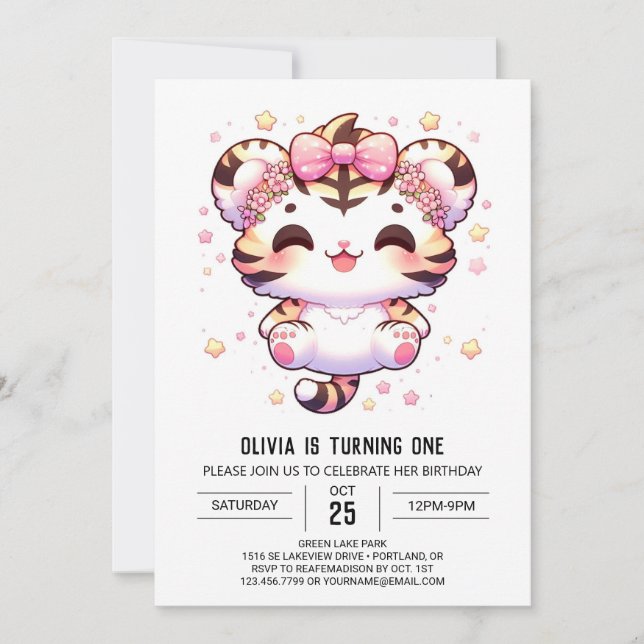 Cartoon Tiger 1st Birthday Invitation (Front)