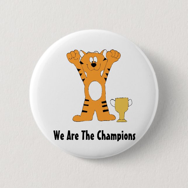 Cartoon Tiger Champion With Trophy 6 Cm Round Badge (Front)
