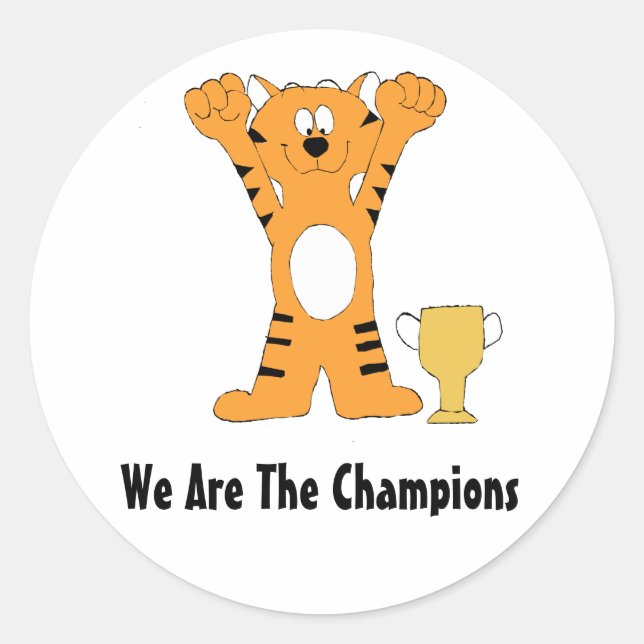 Cartoon Tiger Champion With Trophy Classic Round Sticker (Front)