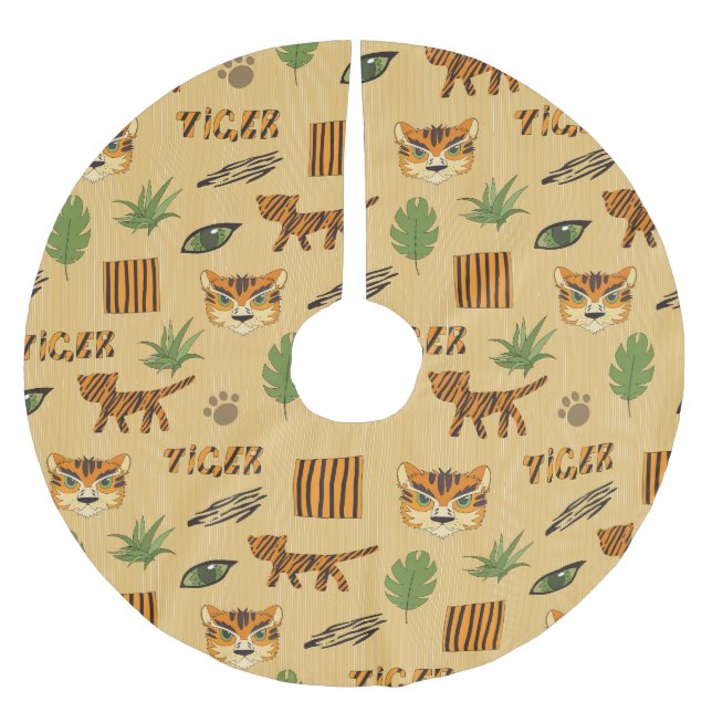 Cartoon Tiger: Cheerful Children's Pattern. Brushed Polyester Tree Skirt (Front)
