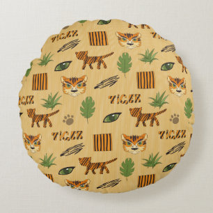 Cartoon Tiger: Cheerful Children's Pattern. Round Cushion