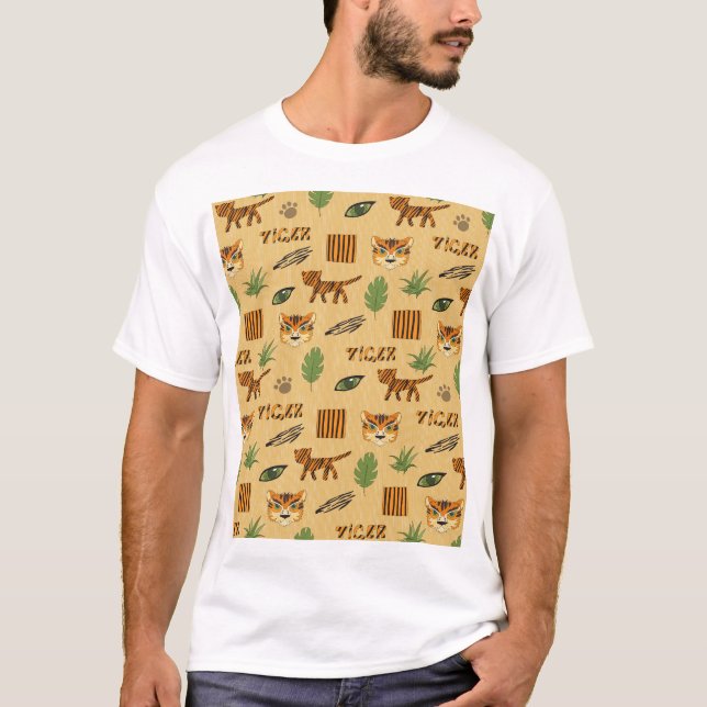 Cartoon Tiger: Cheerful Children's Pattern. T-Shirt (Front)