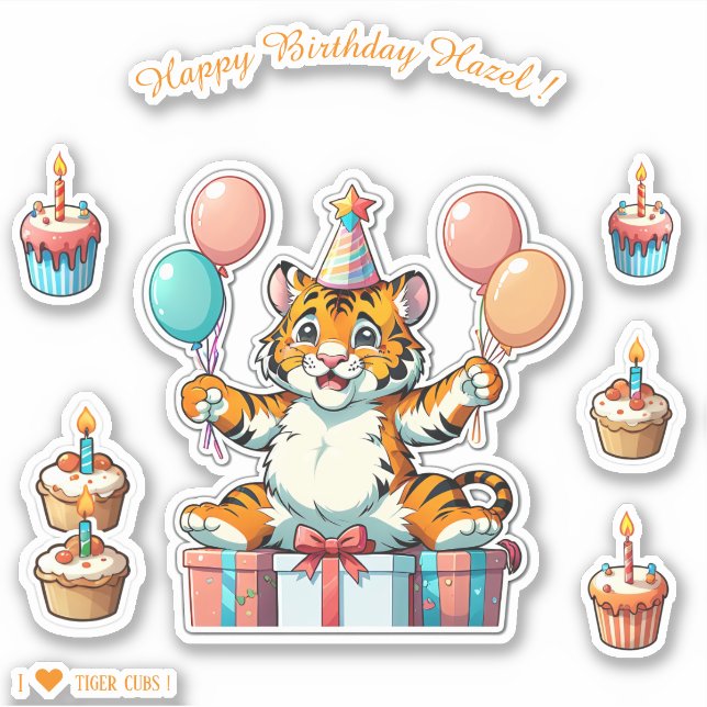 Cartoon Tiger Cub - Happy Birthday Personalised (Front)