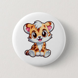 Cartoon tiger illustration 6 cm round badge