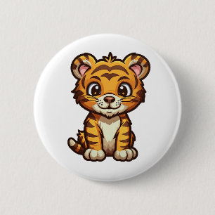Cartoon tiger illustration 6 cm round badge