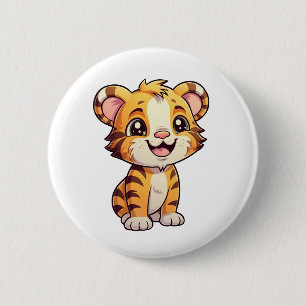 Cartoon tiger illustration 6 cm round badge