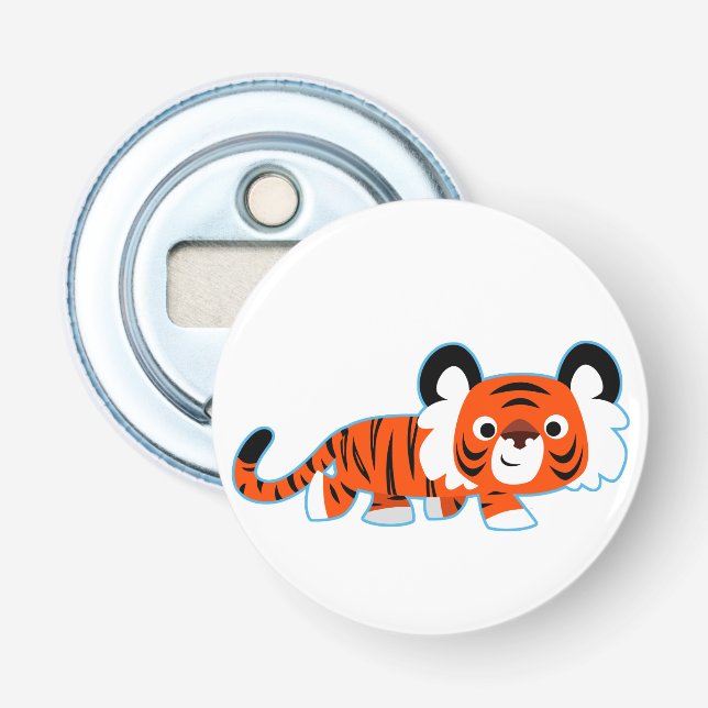 Cartoon Tiger on The Prowl Button Bottle Opener (Front)