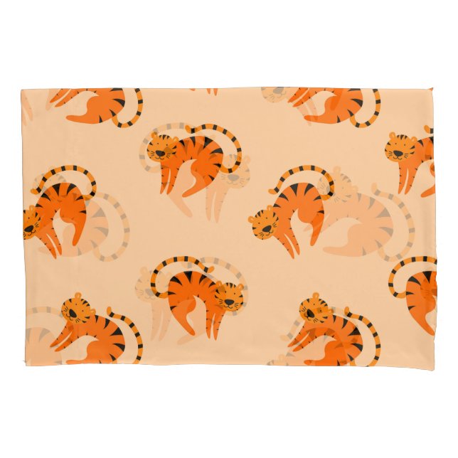 Cartoon Tigers: Children's Vintage Print Pillowcase (Front)