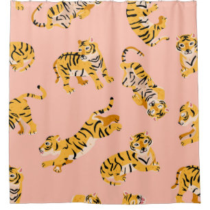 Cartoon tigers, pink vintage pattern. shower curtain