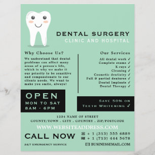 Cartoon Tooth Logo, Dentistry, Dentist Advertising Flyer