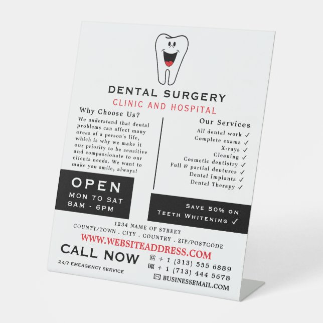 Cartoon Tooth Logo, Dentistry, Dentist Advertising Pedestal Sign (Front)