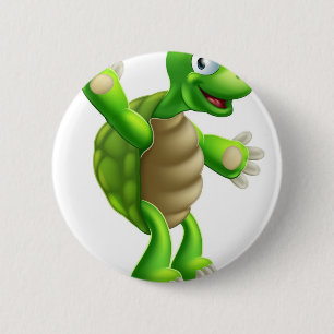 Cartoon Tortoise or Turtle Waving 6 Cm Round Badge