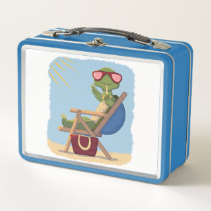 Cartoon Tortoise with Sunglasses Relaxing on Beach Metal Lunch Box