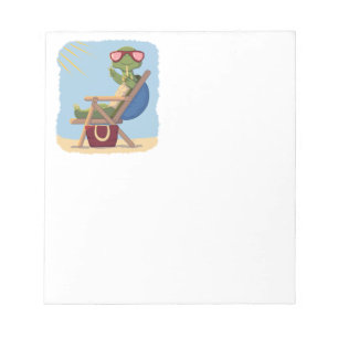 Cartoon Tortoise with Sunglasses Relaxing on Beach Notepad