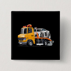 Cartoon tow truck 15 cm square badge