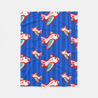 Cartoon Toy Aeroplane | red blue Fleece Blanket
