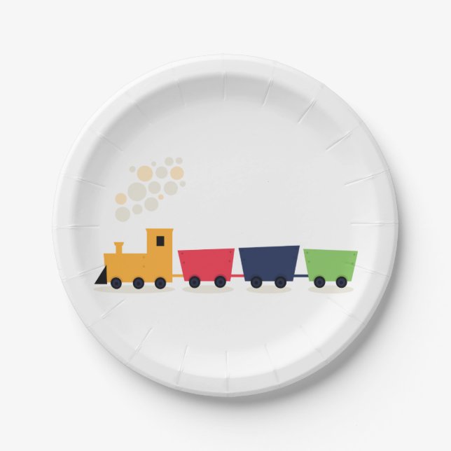 Cartoon Toy Train Steam Engine Paper Plate (Front)