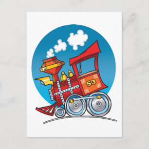 Cartoon Train Engine Postcard