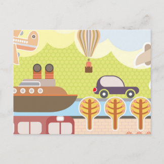 Cartoon Transportation Scene Postcard