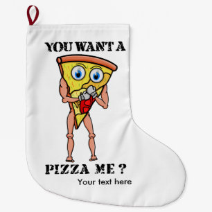Cartoon Trash Talking Pizza Boxing Large Christmas Stocking