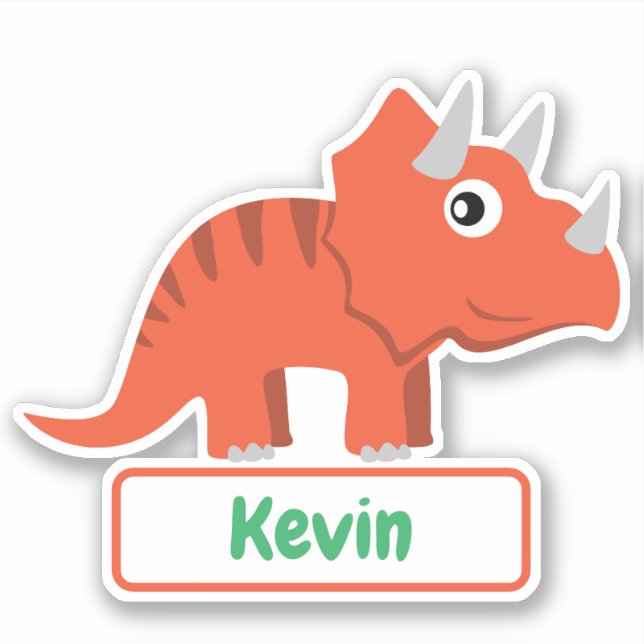 Cartoon Triceratops Dinosaur Naming Label (Front)