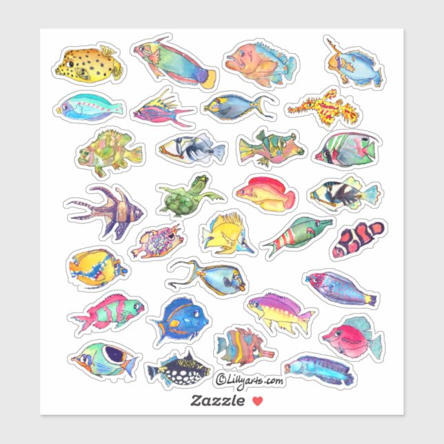 Cartoon Tropical Reef  Fish 2 Watercolor (Sheet)