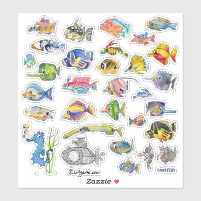 Cartoon Tropical Reef  Fish 3 Watercolor (Sheet)