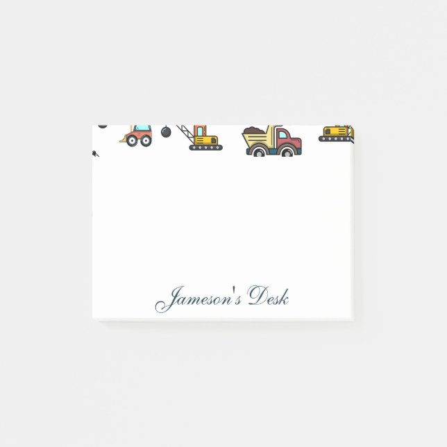 Cartoon Truck Car Crane Vehicle Name Personalised  Post-it Notes (Front)