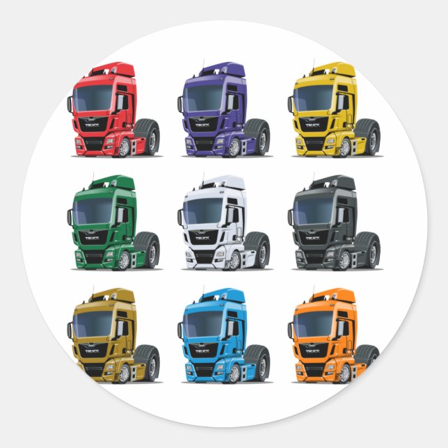 Cartoon truck classic round sticker (Front)