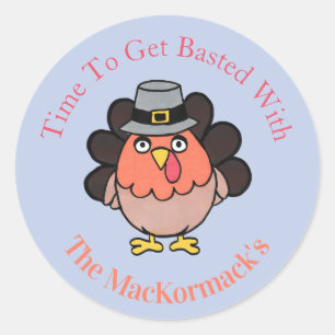 Cartoon Turkey Family Thanksgiving Holiday Cute Classic Round Sticker