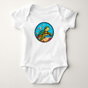 Cartoon turtle baby bodysuit