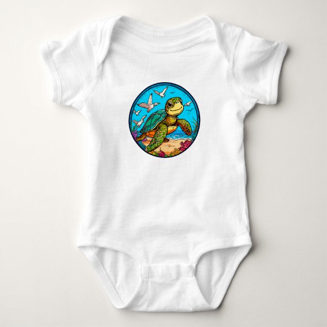 Cartoon turtle baby bodysuit (Front)