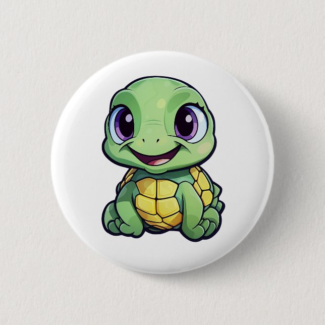 Cartoon turtle illustration 6 cm round badge (Front)