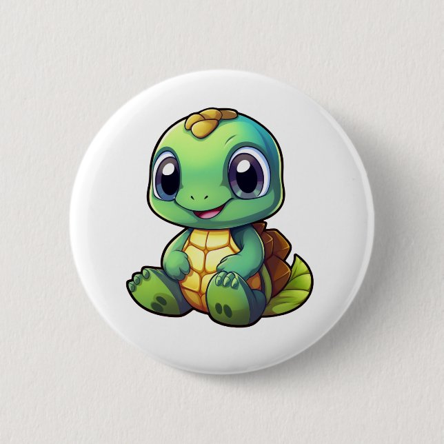 Cartoon turtle illustration 6 cm round badge (Front)