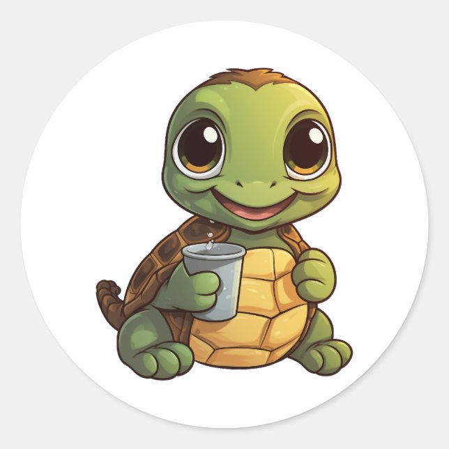 Cartoon turtle illustration                classic round sticker (Front)