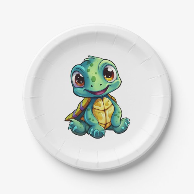Cartoon turtle illustration paper plate (Front)