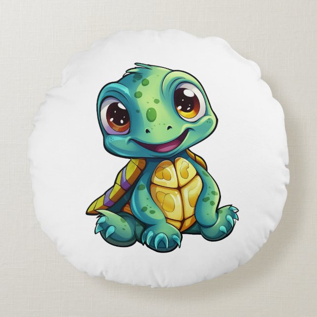 Cartoon turtle illustration round cushion (Front)